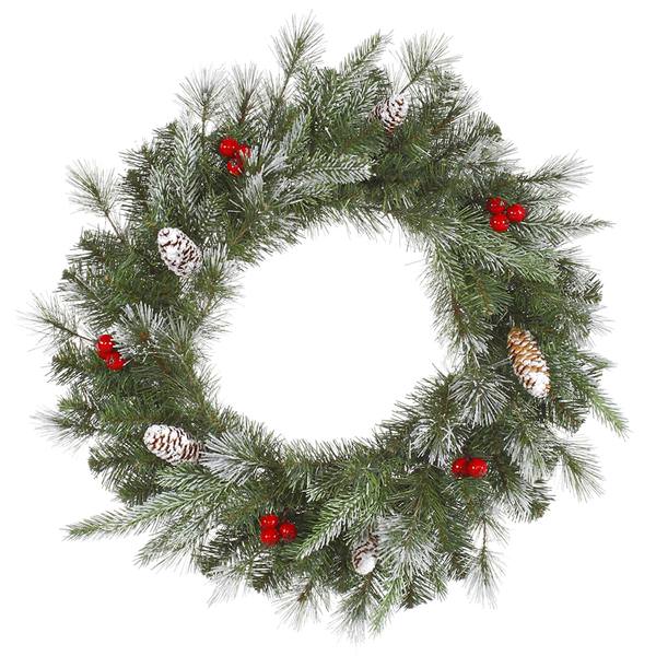 30" Artificial Frosted Pine Berry Wreath 70 Clear Lights